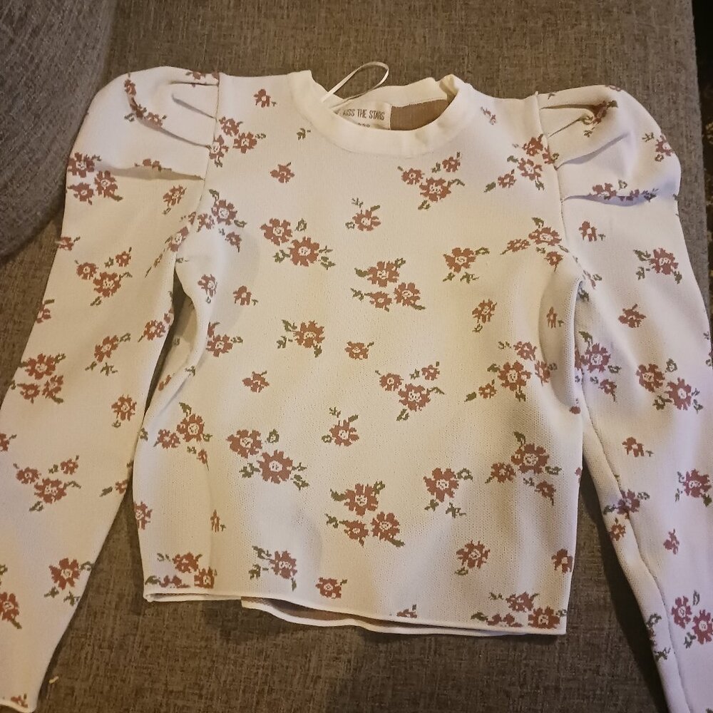 Pink and white floral sweater
